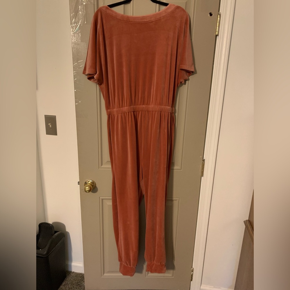Anthropologie Pink velvet jumpsuit